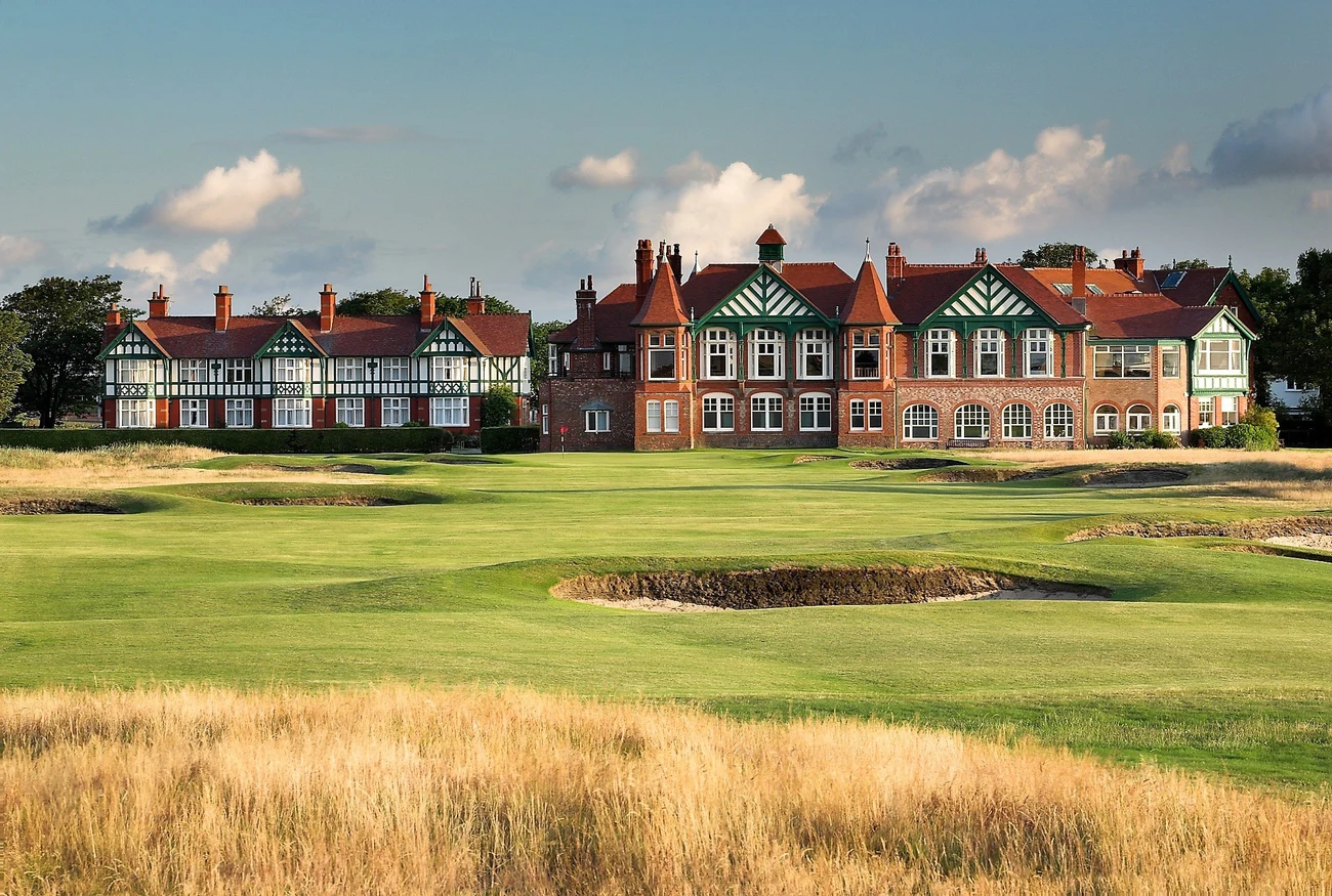 Royal Lytham and St Annes clubhouse beyond the fairway