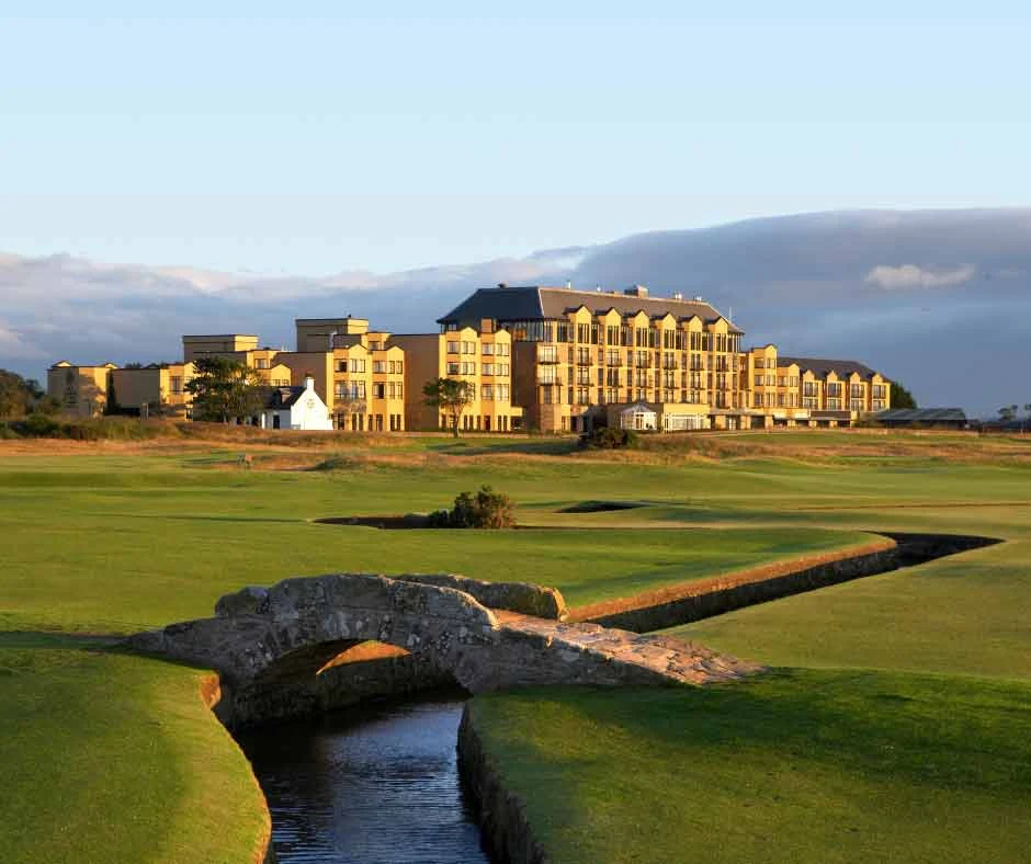 The Swilcan Bridge and Old Course at St Andrews, Scotland
